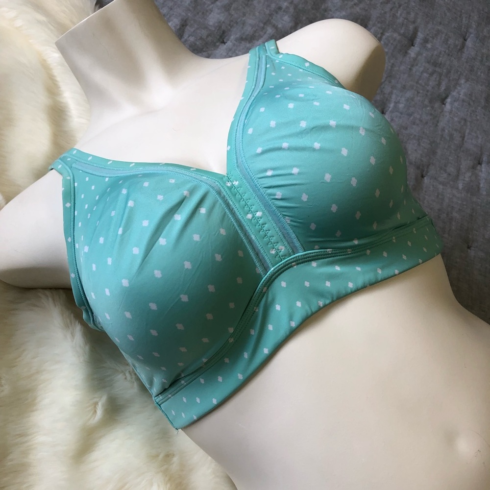 Cacique cooling wire free bra sz. 40DD blue teal polka dot